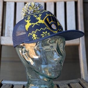 Milwaukee Brewers Ugly Christmas Sweater PomPom Baseball Trucker Hat Blue Yellow